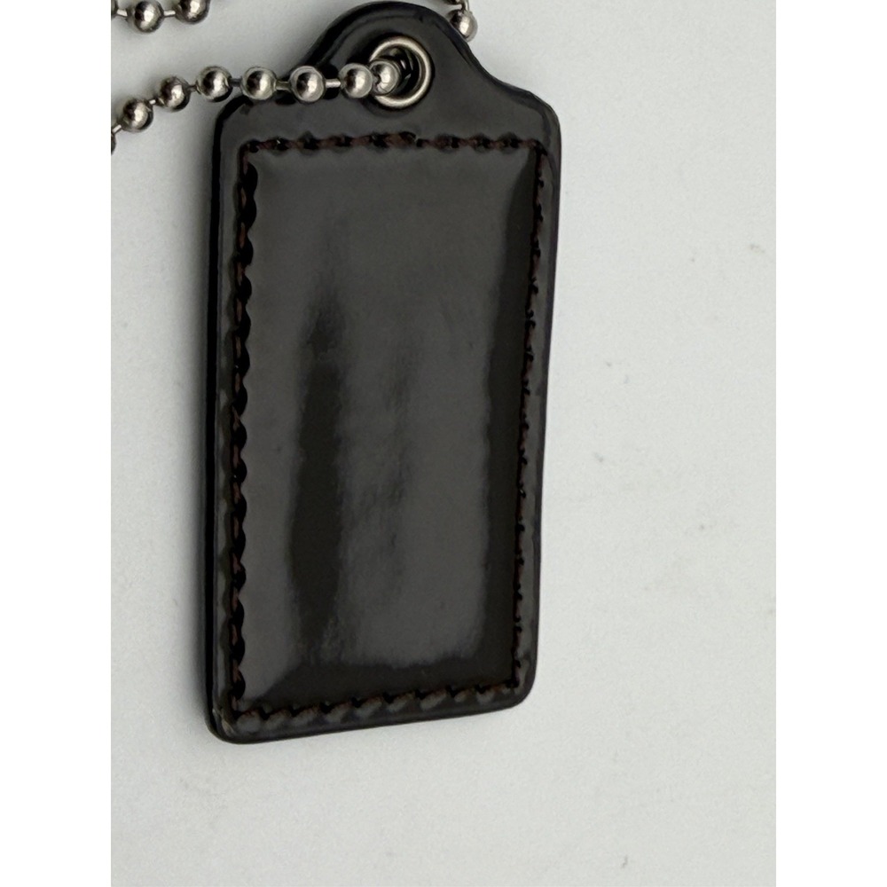 Coach Hang Tag Set Dark Brown Silver Leather Metal Bag Charm Keychain Medium 2" - Picture 6 of 8